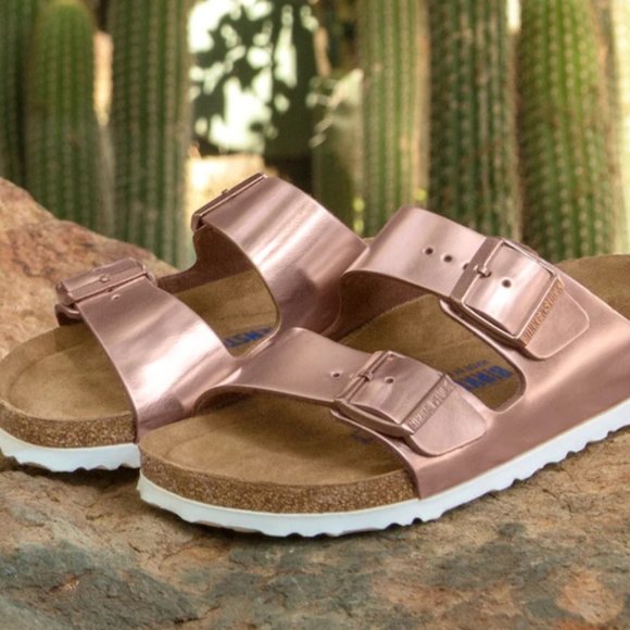 birkenstock big buckle washed metallic rose gold